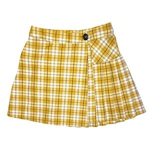Rewind Pleated Yellow Skater Skirt Plaid Wrap Mini Skirt Ruffled Tiered College